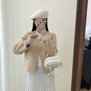 韩系超好看小香风双面羊绒大衣女短款小个子2025新高级感毛呢外套