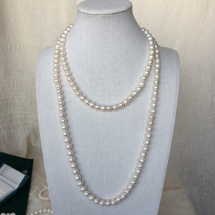 天然珍珠项链女款 日常多层珍珠链长链秋冬旗袍项链 毛衣链简约经典
