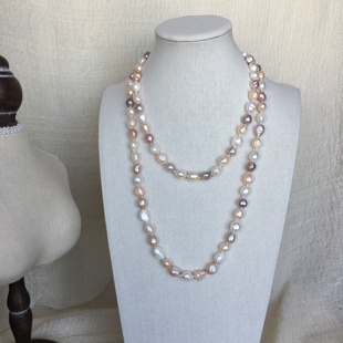 天然项链女款 毛衣链天然珍珠颈链 多巴胺糖果色项链配饰巴洛克长款