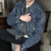 重磅水洗做旧破洞多口袋日本丹宁工装 牛仔外套男高级感痞帅宽松