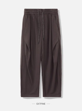 【断码特价】冬复古暗纹针织褶皱垂感宽松直筒休闲裤男加厚保暖