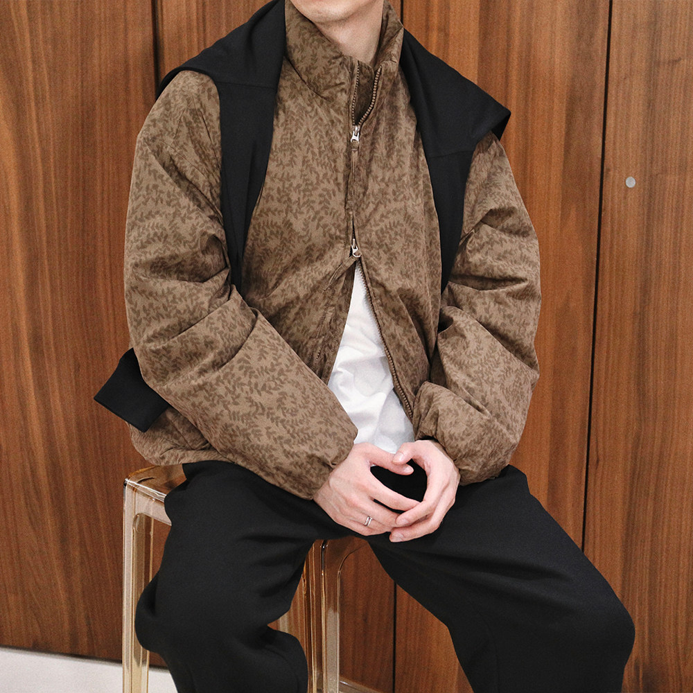 树叶满印设计感90白鸭绒羽绒服