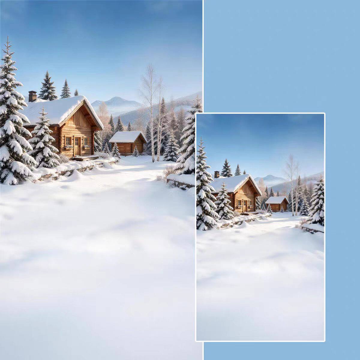 冬季雪景木屋摄影写真背景布