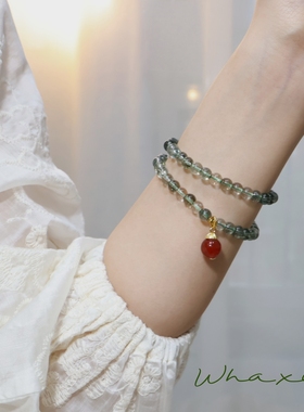 天然绿幽灵水晶白水晶红玛瑙手链