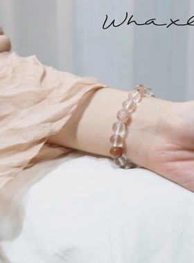 天然白水晶兔毛淡粉新中式手链女