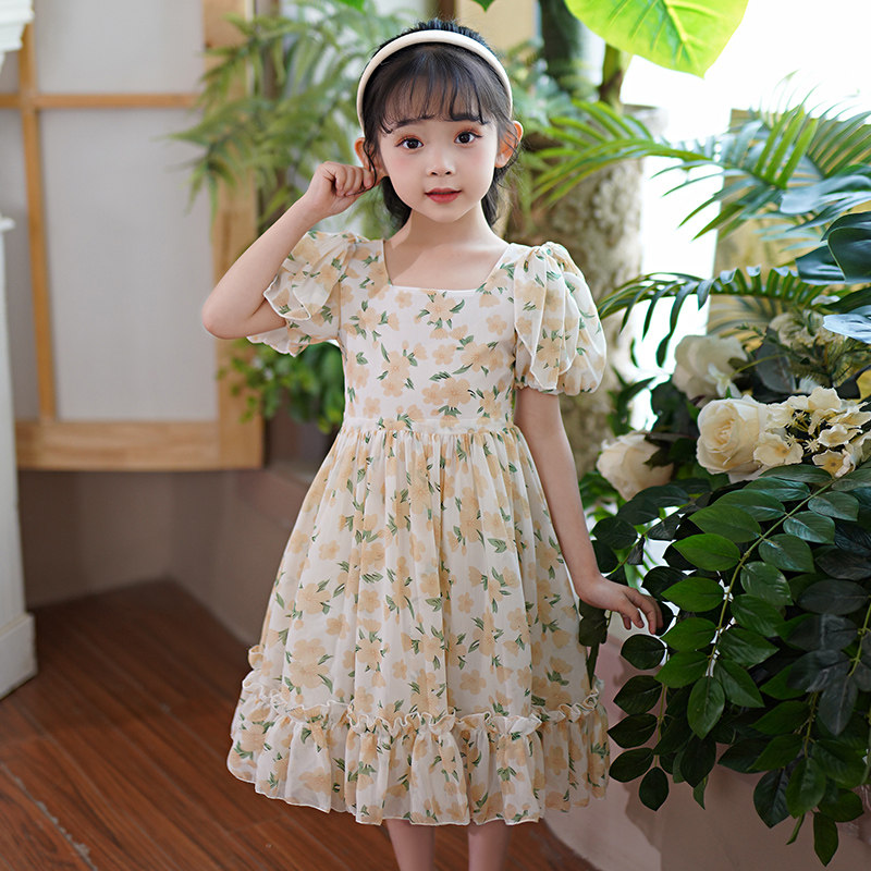 女童新款连衣裙夏季雪纺裙小女孩洋气碎花裙儿童小清新公主裙短袖