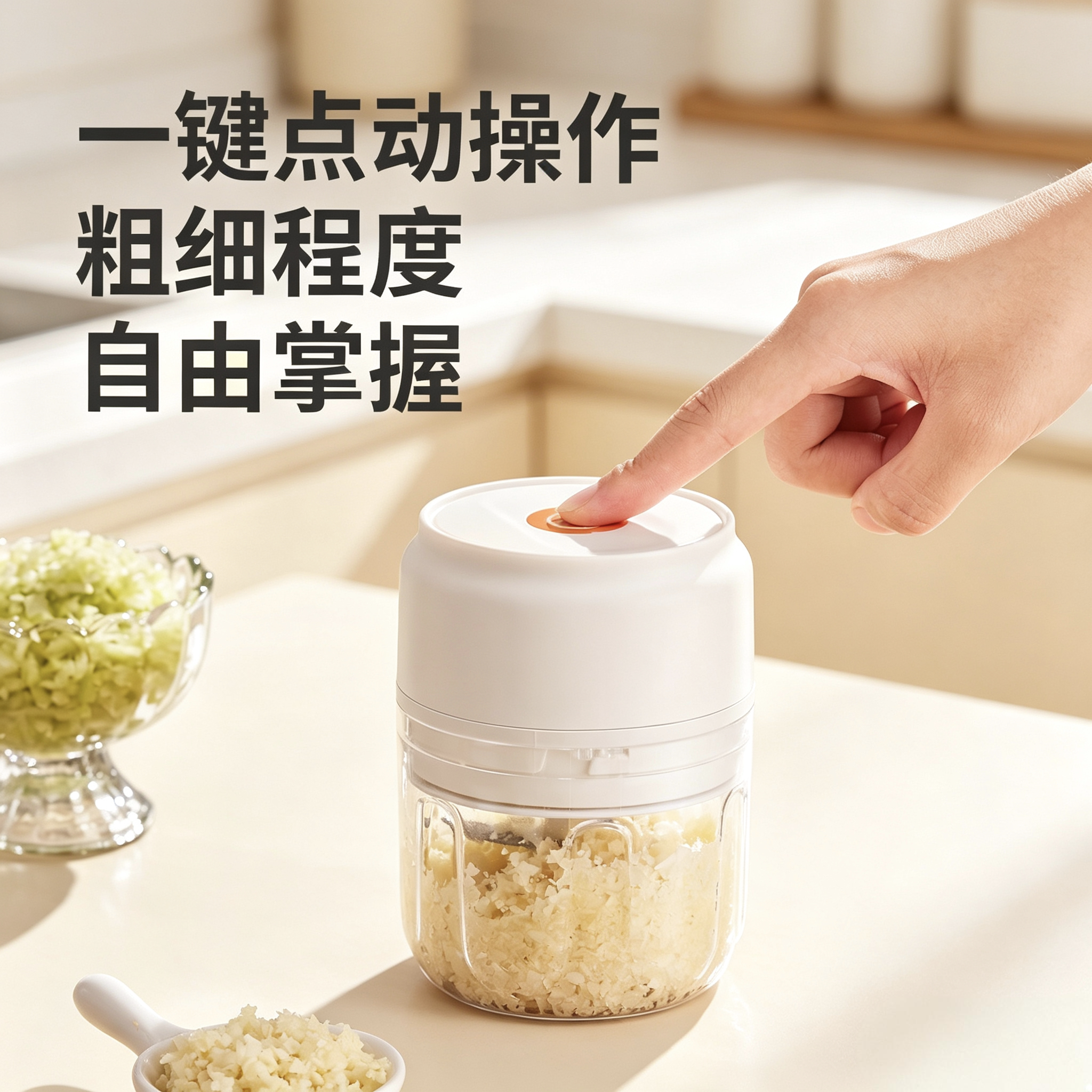 蒜泥神器搅蒜器厨房迷你捣蒜器手动拉蒜器大蒜肉沫辅食小型料理机