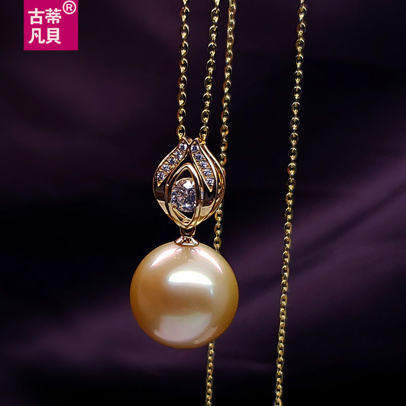 【古蒂】天然海水珍珠吊坠18k黄金南洋金珠项链复古中国风汉服风_虎窝淘
