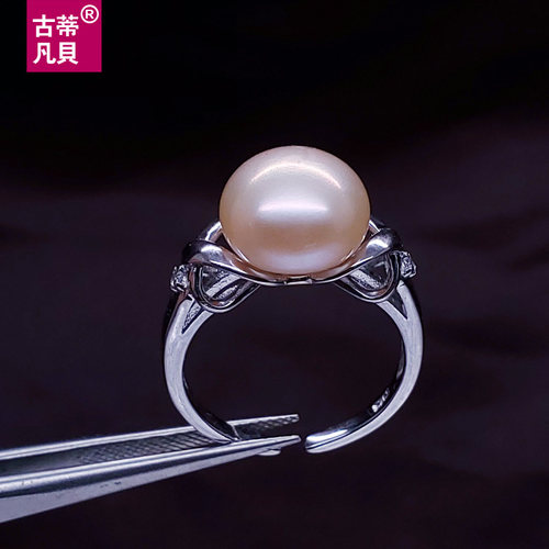 100%天然珍珠戒指s925纯银戒托粉