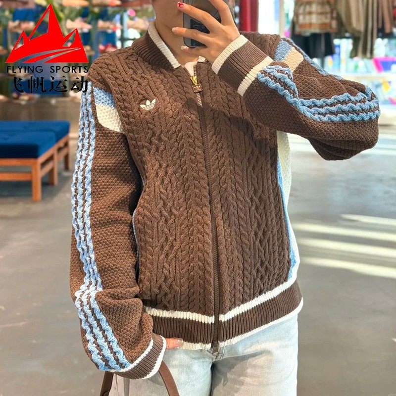 阿迪达斯三叶草男装2025冬季复古撞色棒球风休闲运动针织衫KS5963