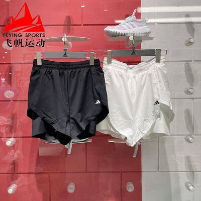 阿迪达斯女2025夏梭织速干透气跑步二合一运动短裤 IQ2655 KB3141
