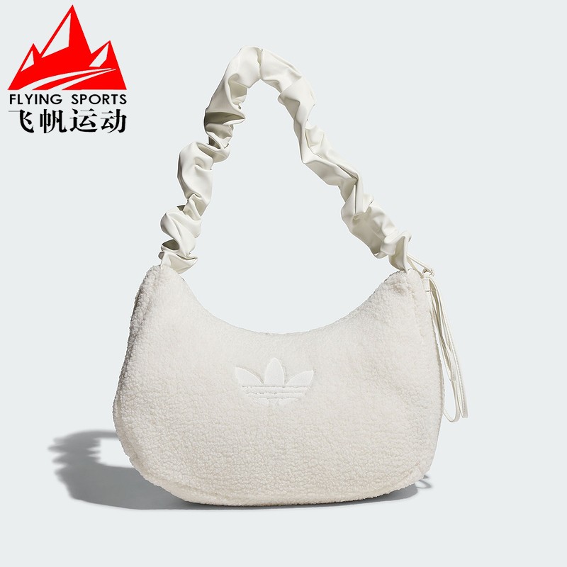 阿迪达斯三叶草女包2025冬仿羊羔绒云朵包运动休闲单肩挎包KS8838