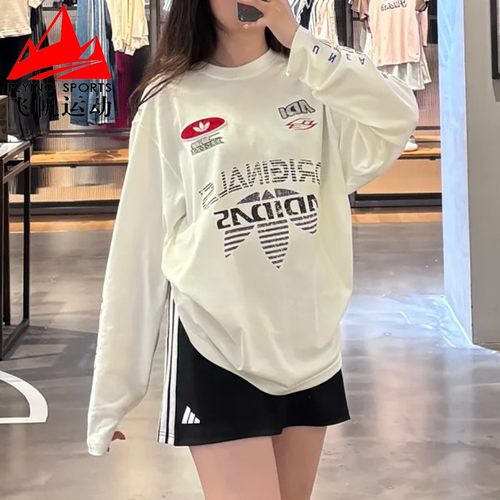 阿迪达斯三叶草男装2025秋赛车风宽松纯棉运动长袖T恤KH1200 1199