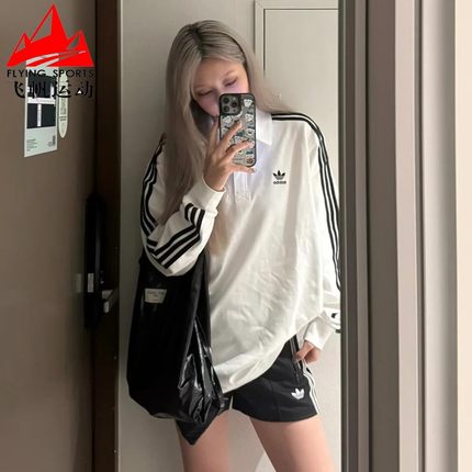 阿迪达斯三叶草男装2025秋款经典三条纹纯棉运动长袖POLO衫IZ2459