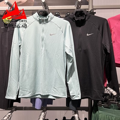 耐克男装上衣2025冬季拒水加绒跑步运动半拉链长袖T恤 HV2708-017