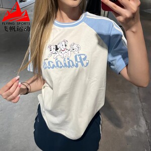 阿迪达斯三叶草女装2025秋斑点狗印花百搭休闲运动短袖T恤 KG6698
