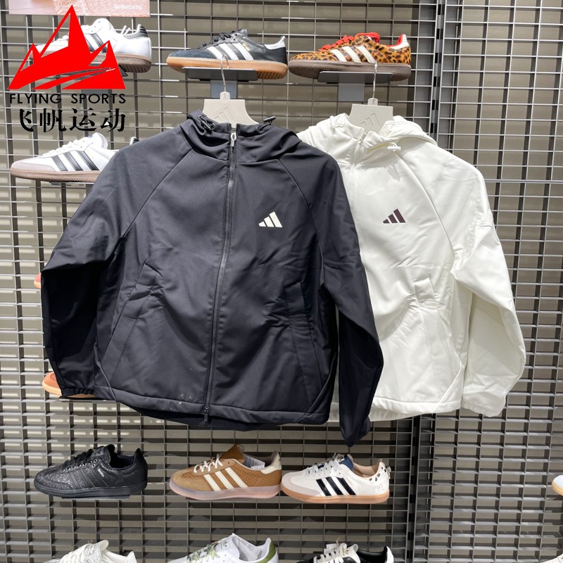 阿迪达斯女装2025冬时尚复古丝绒宽松连帽休闲运动夹克外套KC0054