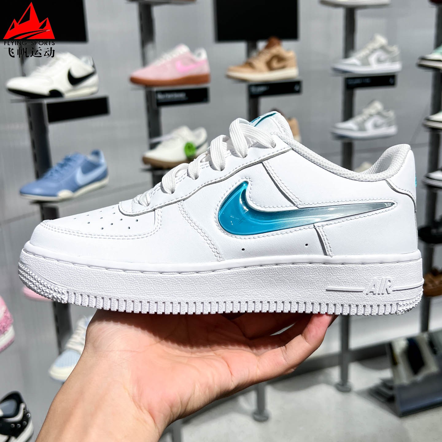 Nike耐克大童鞋2026秋季AF1空军一号湖水蓝勾运动板鞋 IR0595-100