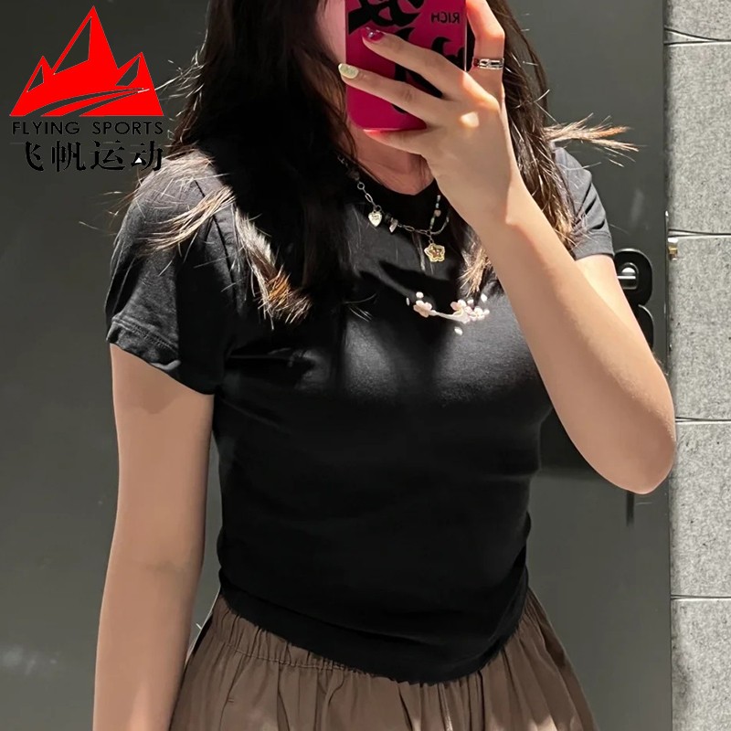 耐克T恤女2025夏季辣妹修身短款透气绣花运动短袖上衣 IF2007-010