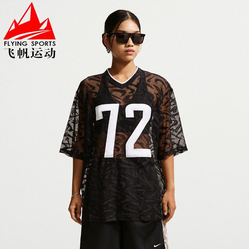 耐克女装2026秋Oversize风72号复古蕾丝宽松V领短袖T恤IM8388-010