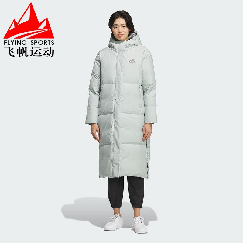 阿迪达斯羽绒服女装2025冬季暖芯防风保暖运动长款连帽外套KC5949