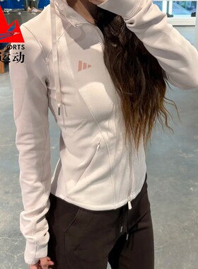 阿迪达斯女外套2026春款舒适修身跑步训练休闲运动连帽夹克KH2701