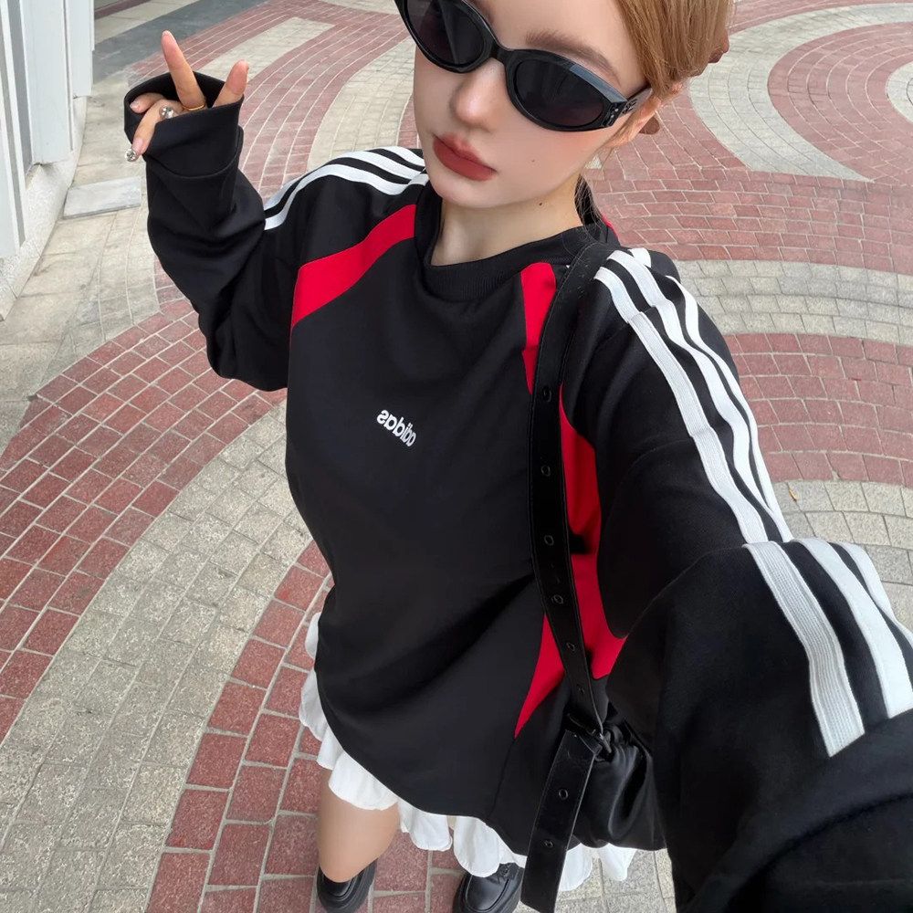阿迪达斯男女装2026秋季经典撞色宽松圆领休闲运动长袖T恤 KZ2930