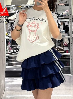 阿迪达斯三叶草女装2025夏玛丽猫联名宽松圆领运动短袖T恤 KC3099