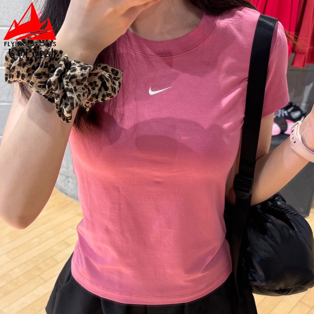 Nike耐克女装2026夏刺绣小勾弹力修身圆领运动短袖T恤 FV5509-641