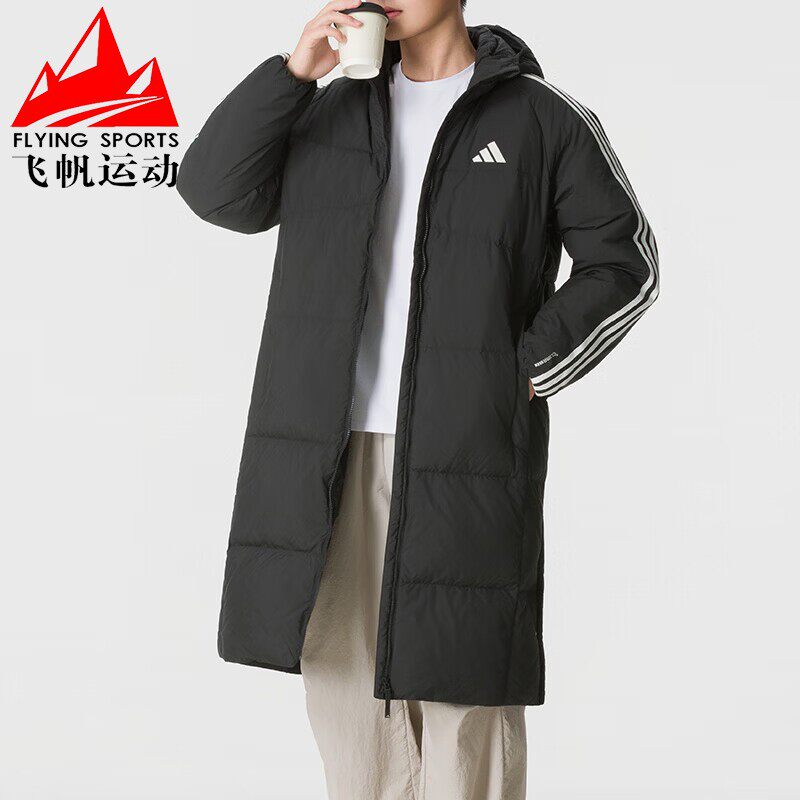 阿迪达斯羽绒服男子2026冬拒水防风600蓬长款宽松连帽外套 KG8201