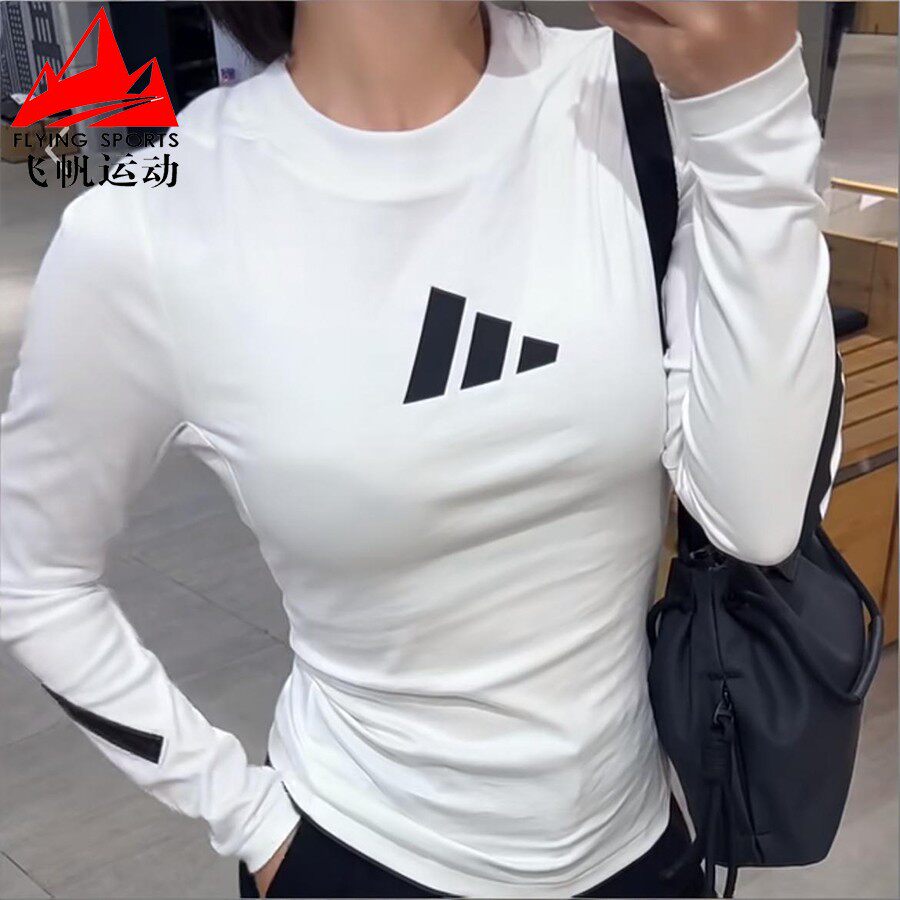 阿迪达斯女装2025秋款纯棉修身圆领运动休闲长袖T恤KE4906 KE4905