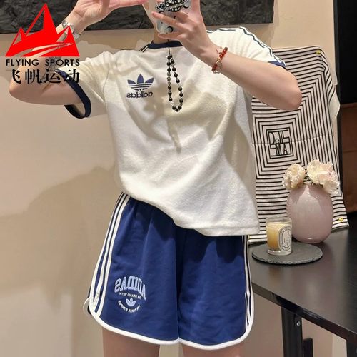 阿迪达斯三叶草女裤2024夏学院风宽松运动休闲短裤 JH1224 JI7466