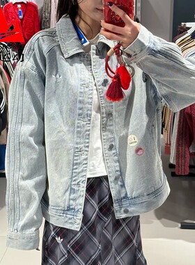 阿迪达斯三叶草男装2026春情人节纯棉复古宽松运动牛仔外套KT6363