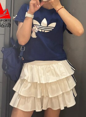 阿迪达斯三叶草女装2025夏玛丽猫联名纯棉修身运动短袖T恤 KC3096