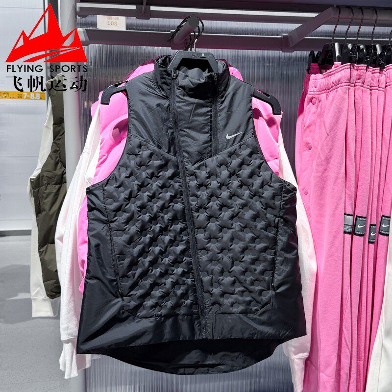 NIKE耐克女装2025冬拒水羽绒拼接跑步保暖运动马甲背心FB7607-010