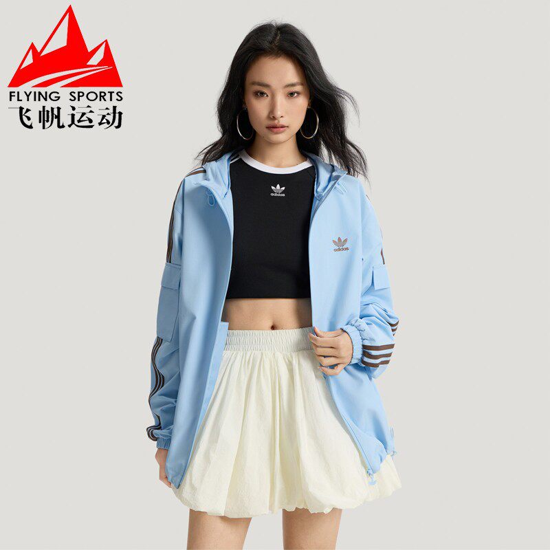 阿迪达斯三叶草男装2026春款梭织连帽宽松休闲运动夹克外套KV8852