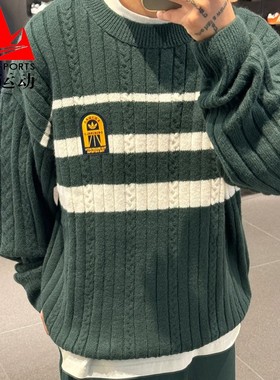 阿迪达斯三叶草情侣装2024冬季复古学院风针织圆领运动毛衣JC6849