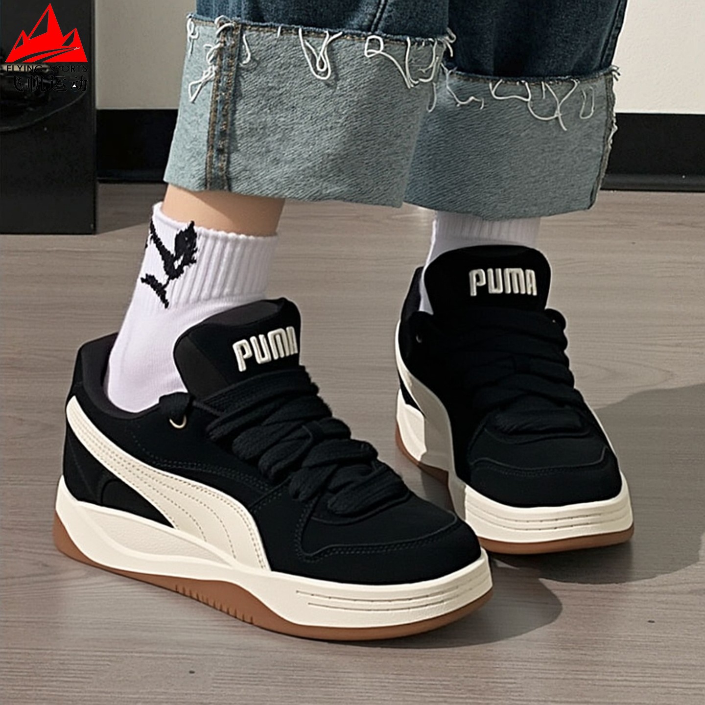 PUMA彪马女鞋2025冬季黑白复古轻便面包鞋厚底休闲板鞋 402510-03