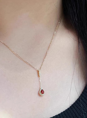 法式复古水滴流苏项链女红锆石轻奢时尚锁骨链小众设计感百搭颈链