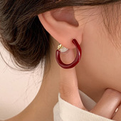 爆款 2026款 红色素圈耳环女新款 喜庆新年耳钉轻奢高级气质简约耳饰