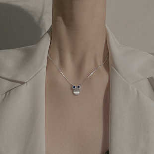 超萌可爱猫眼石小动物锁骨链个性蓝色镶钻猫头鹰项链短款