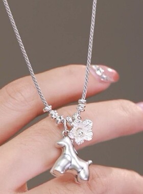 2026新款银色小马花朵毛马年款衣链长款项链马上有钱吊坠女士饰品