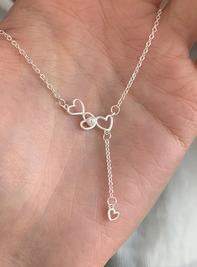 新款清新心连心爱心流苏珠珠项链女小众简约精致感锁骨链2026新款