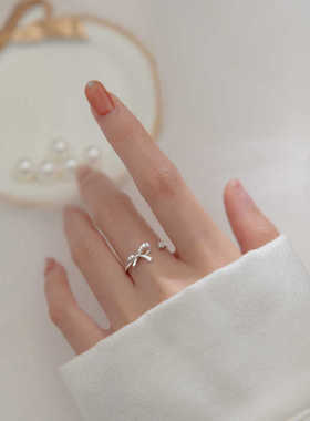 甜美镶钻蝴蝶结戒指新潮ins日常百搭时尚个性食指开口戒