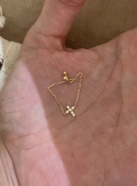 新款细闪十字架戒指女小众独特设计高级感抽拉可调节简约时尚百搭