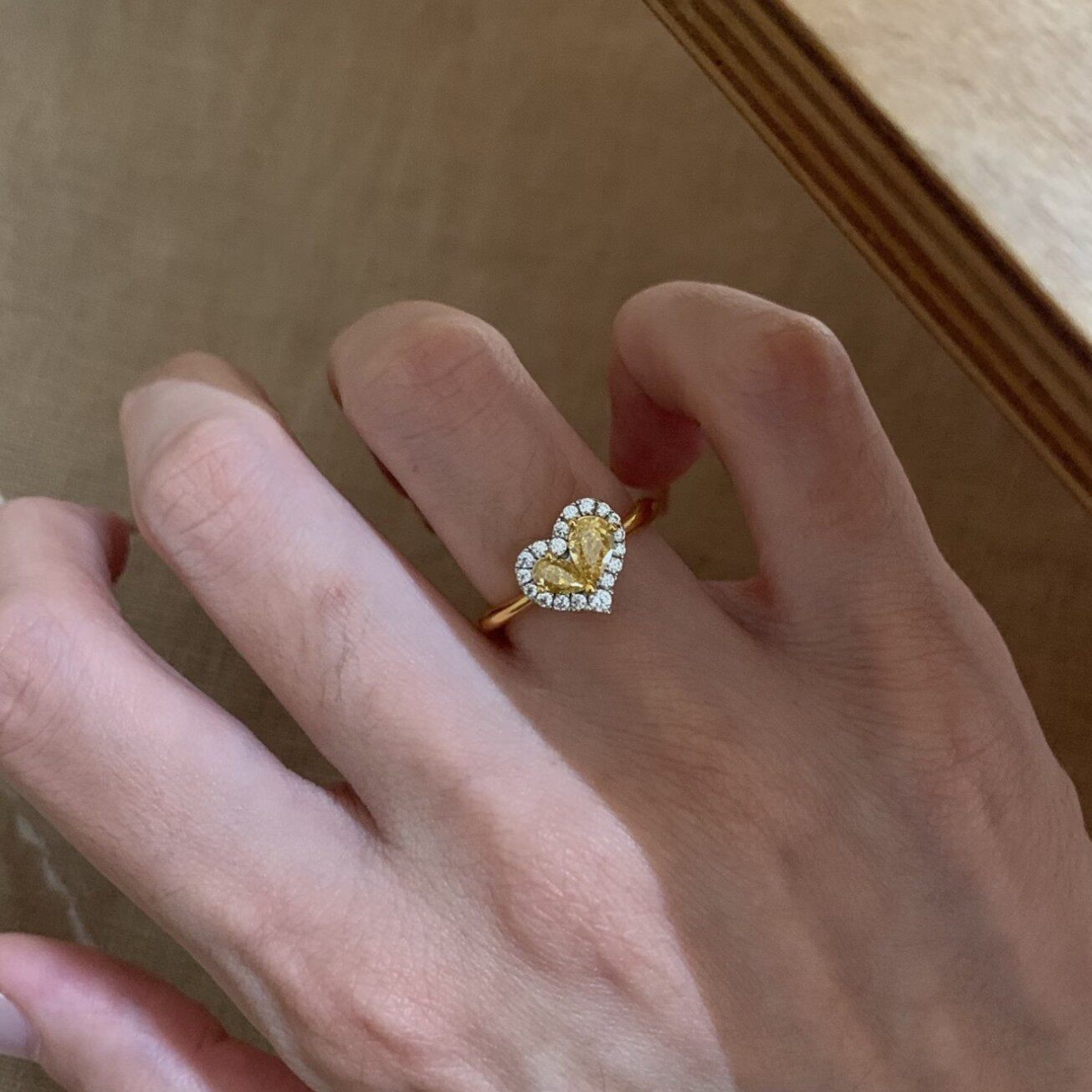 新款黄钻爱心戒指女开口可调节指环小众设计气质轻奢高级感冷淡风