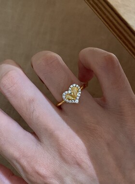 新款黄钻爱心戒指女开口可调节指环小众设计气质轻奢高级感冷淡风