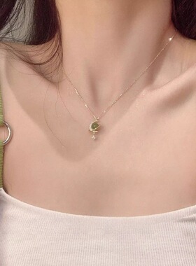 和田玉星月项链女轻奢高级感气质星星月亮锆石锁骨链环绕星球颈链