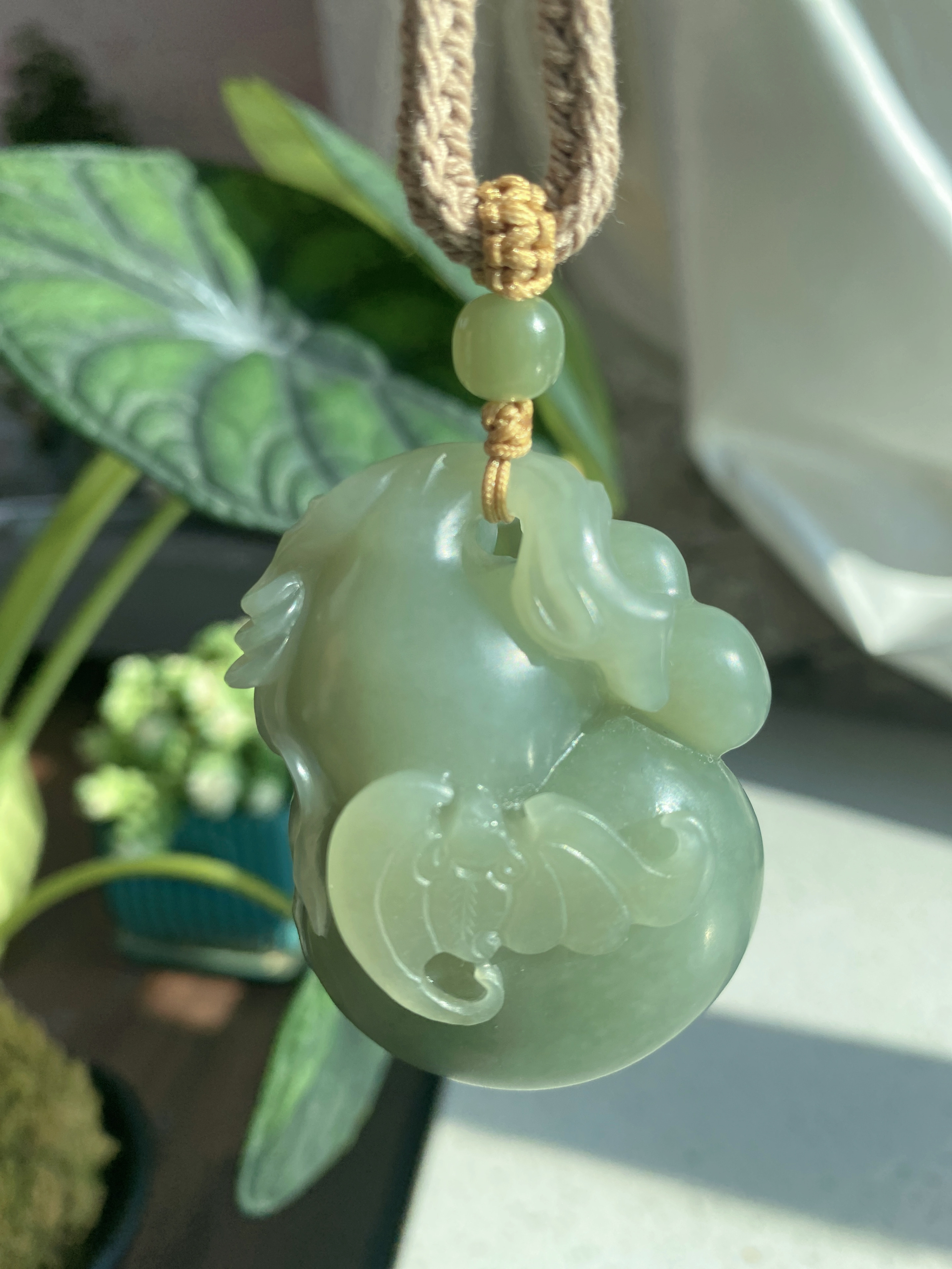 新疆和田玉翠青籽料葫芦手把件巧雕福禄双全意境