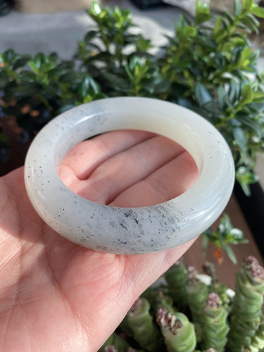 新疆和田玉青花半山水手镯意境感点墨青花油润细腻胖泥鳅背